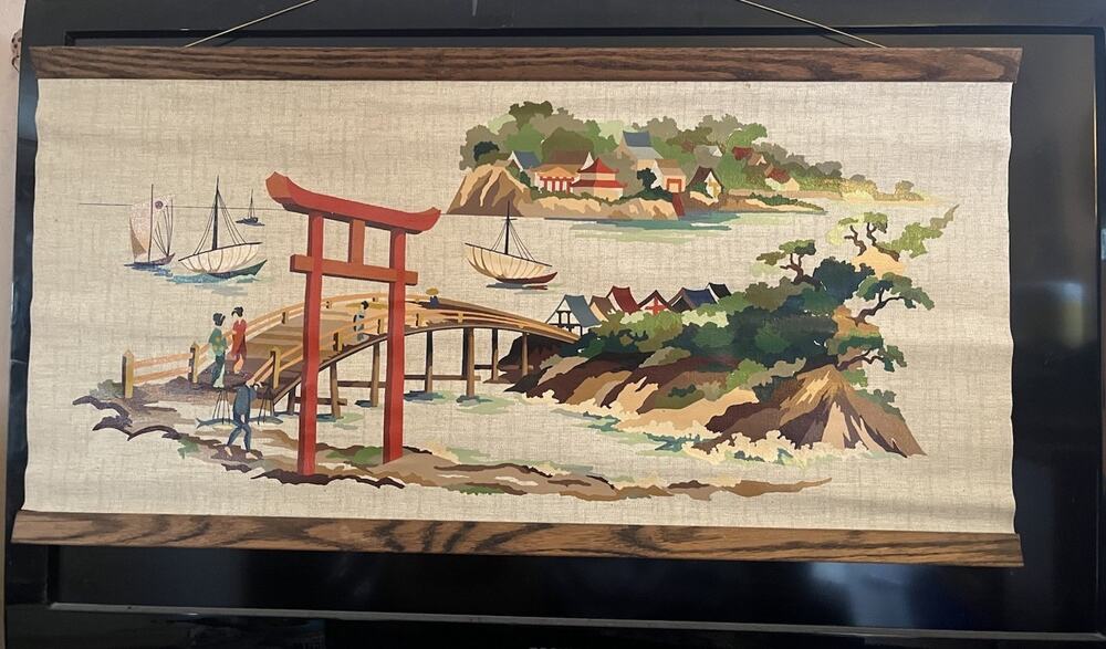 37x19" Mid Century Japanese Asian Wall Hanging
